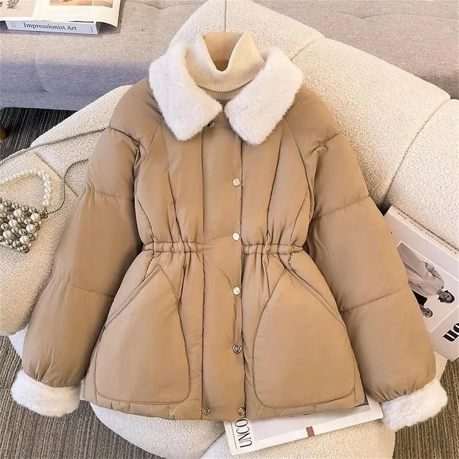 Winter Coat Down Padded Jacket Women Parkas Fur Collar Thick Cotton Coats Casual Female Outerwear