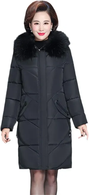 Winter Coat Thicken Slim Cotton Padded Jacket Windproof Loose Warm Fur Collar Hooded Parkas Outwear