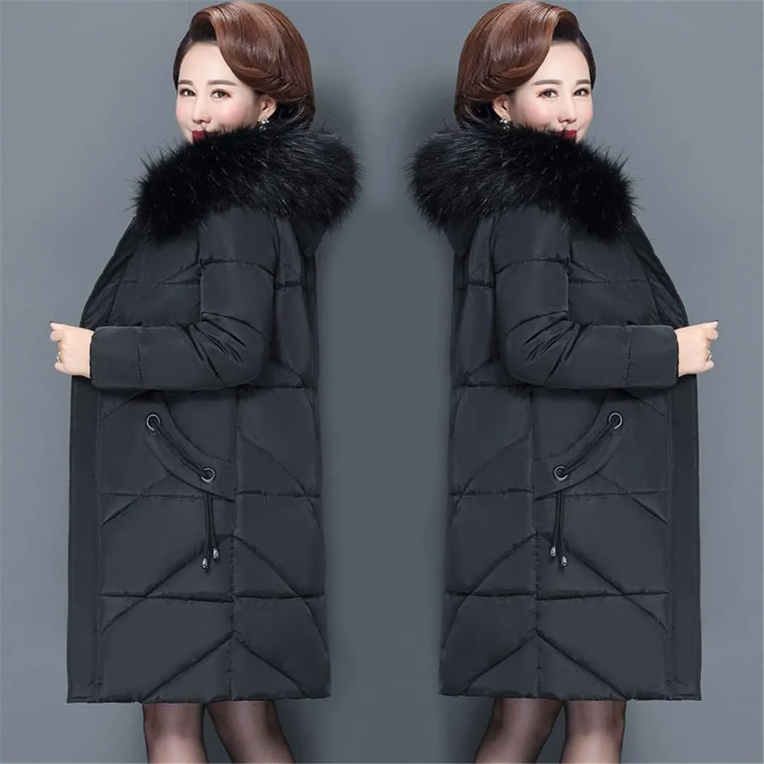 Winter Coat Thicken Slim Cotton Padded Jacket Windproof Loose Warm Fur Collar Hooded Parkas Outwear