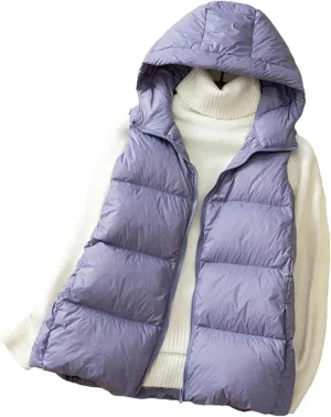 Winter Duck Down Jacket Women Short Warm Thick Hooded Vest Slim Quilted Sleeveless Waistcoat