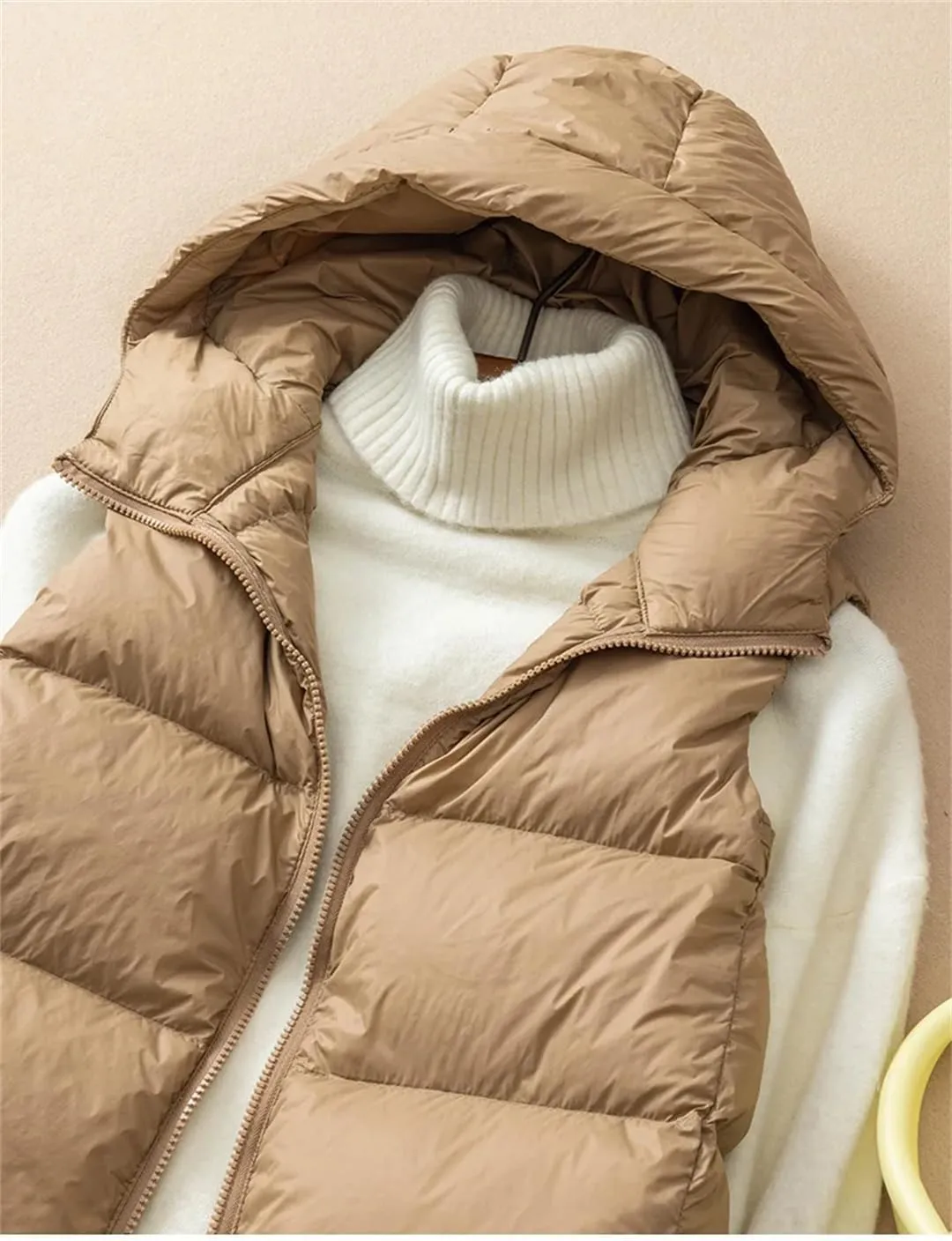 Winter Duck Down Jacket Women Short Warm Thick Hooded Vest Slim Quilted Sleeveless Waistcoat