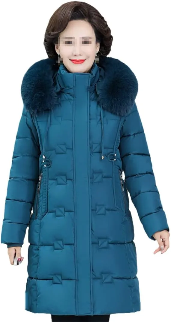 Winter Women Jacket Hooded Padded Cotton Coat Fur Collar Warm Solid Zipper Woman Parkas Female Coats