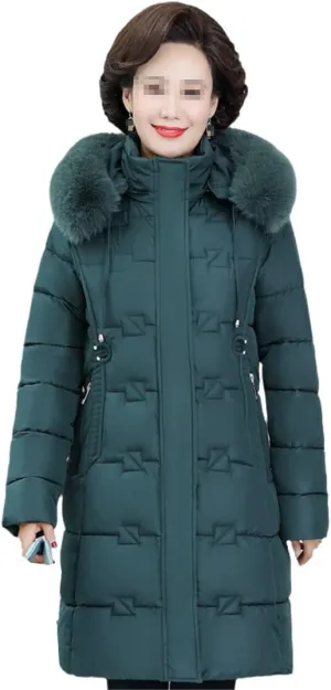 Winter Women Jacket Hooded Padded Cotton Coat Fur Collar Warm Solid Zipper Woman Parkas Female Coats