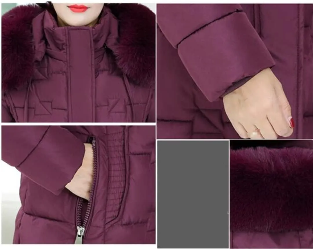 Winter Women Jacket Hooded Padded Cotton Coat Fur Collar Warm Solid Zipper Woman Parkas Female Coats
