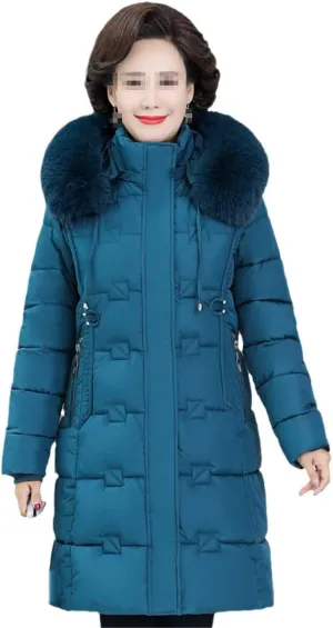 Winter Women Jacket Hooded Padded Cotton Coat Fur Collar Warm Solid Zipper Woman Parkas Female Coats