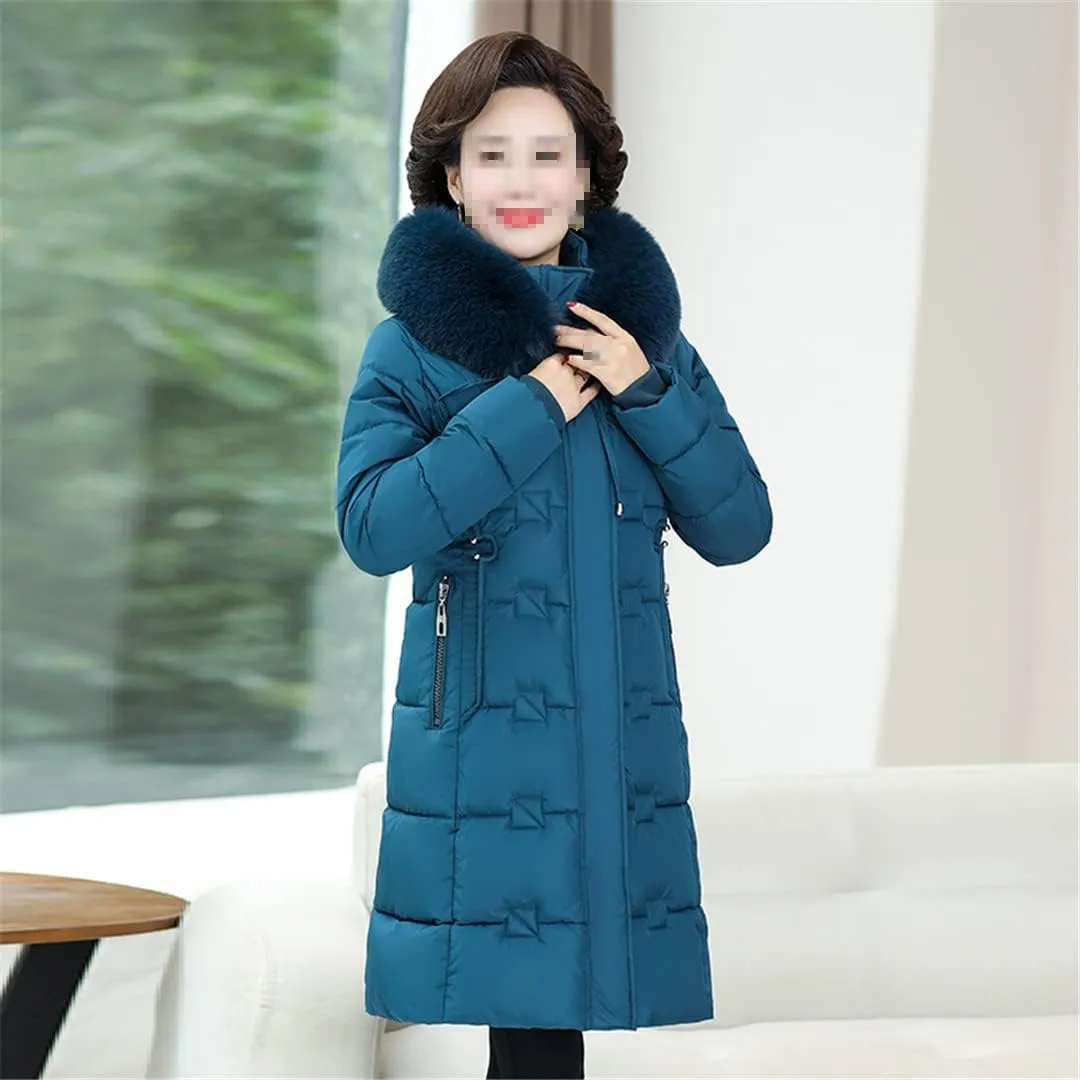 Winter Women Jacket Hooded Padded Cotton Coat Fur Collar Warm Solid Zipper Woman Parkas Female Coats