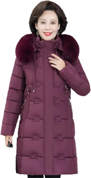 Winter Women Jacket Hooded Padded Cotton Coat Fur Collar Warm Solid Zipper Woman Parkas Female Coats