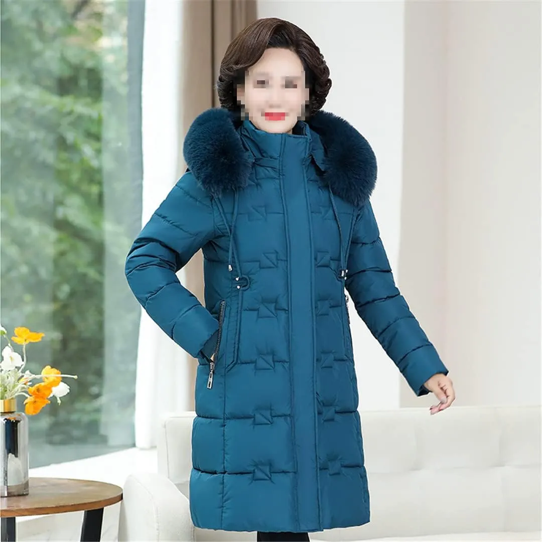 Winter Women Jacket Hooded Padded Cotton Coat Fur Collar Warm Solid Zipper Woman Parkas Female Coats