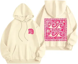 Women Cute Flower Print Hoodie Comfy Preppy Hooded Sweatshirt for Teen Girls Long Sleeve Drawstring Oversized Pullover Tops