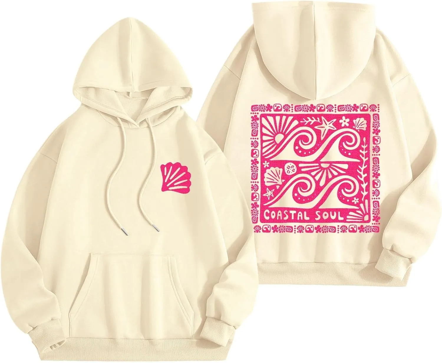 Women Cute Flower Print Hoodie Comfy Preppy Hooded Sweatshirt for Teen Girls Long Sleeve Drawstring Oversized Pullover Tops