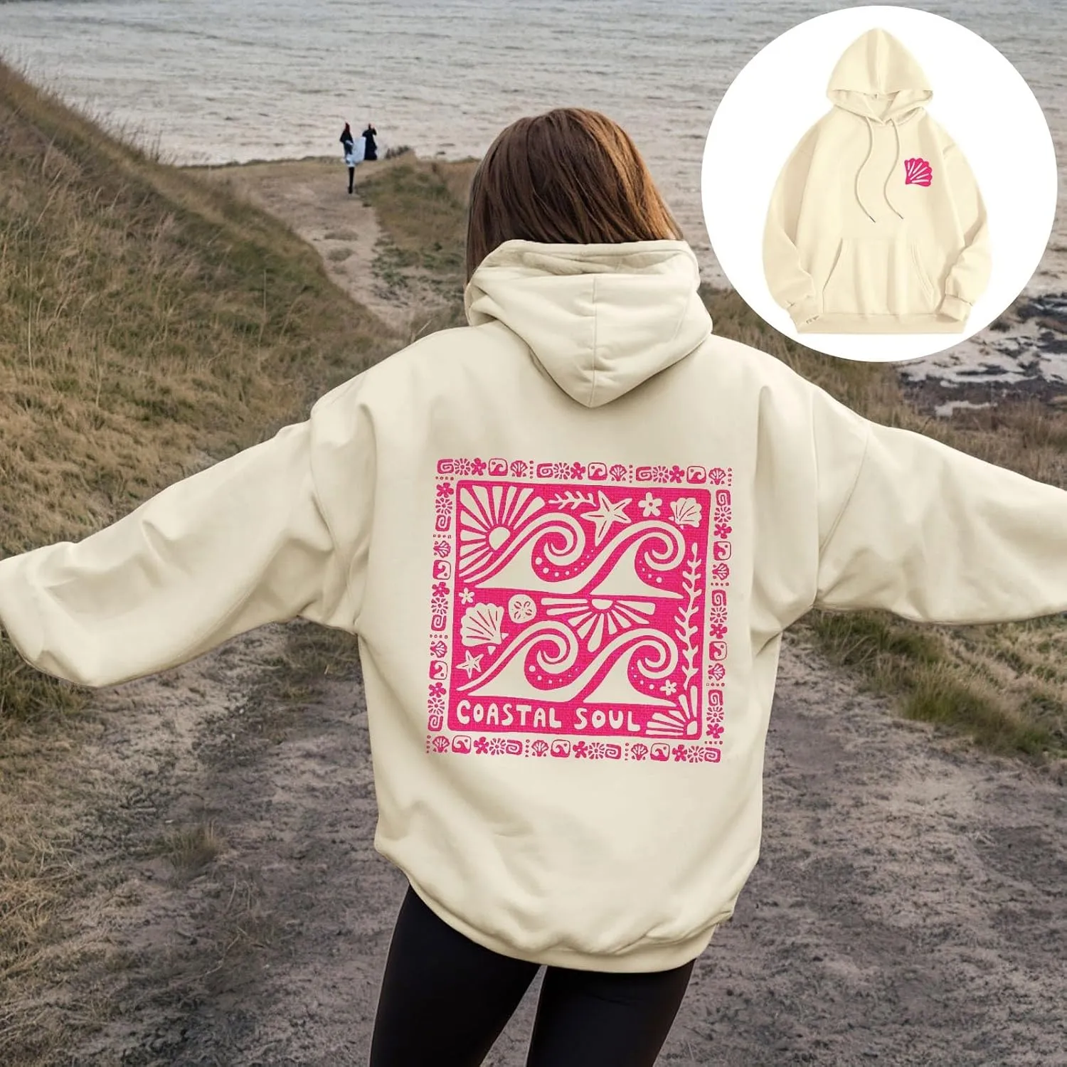 Women Cute Flower Print Hoodie Comfy Preppy Hooded Sweatshirt for Teen Girls Long Sleeve Drawstring Oversized Pullover Tops