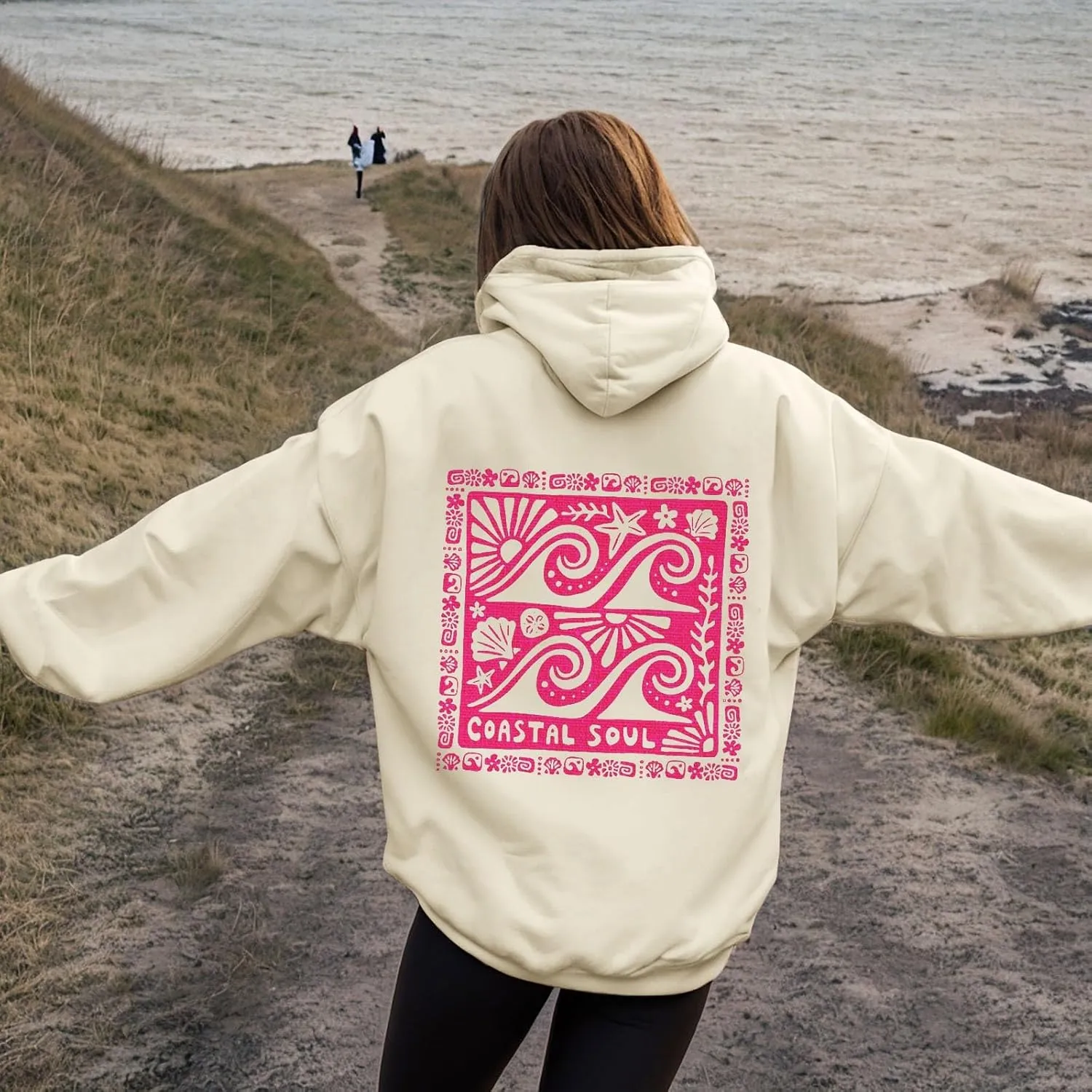 Women Cute Flower Print Hoodie Comfy Preppy Hooded Sweatshirt for Teen Girls Long Sleeve Drawstring Oversized Pullover Tops