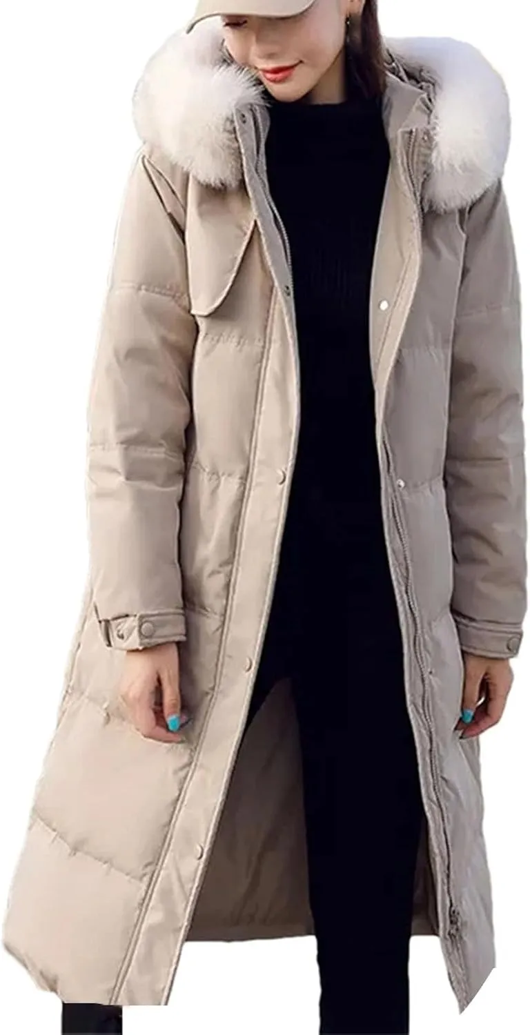 Women Long Down Cotton Parkas Coat Winter Loose Large Furs Collar Hooded Warm Thick Parkas Padded Overcoat