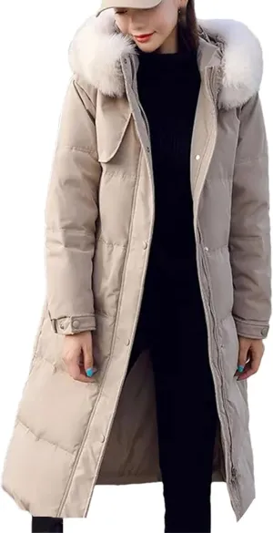 Women Long Down Cotton Parkas Coat Winter Loose Large Furs Collar Hooded Warm Thick Parkas Padded Overcoat
