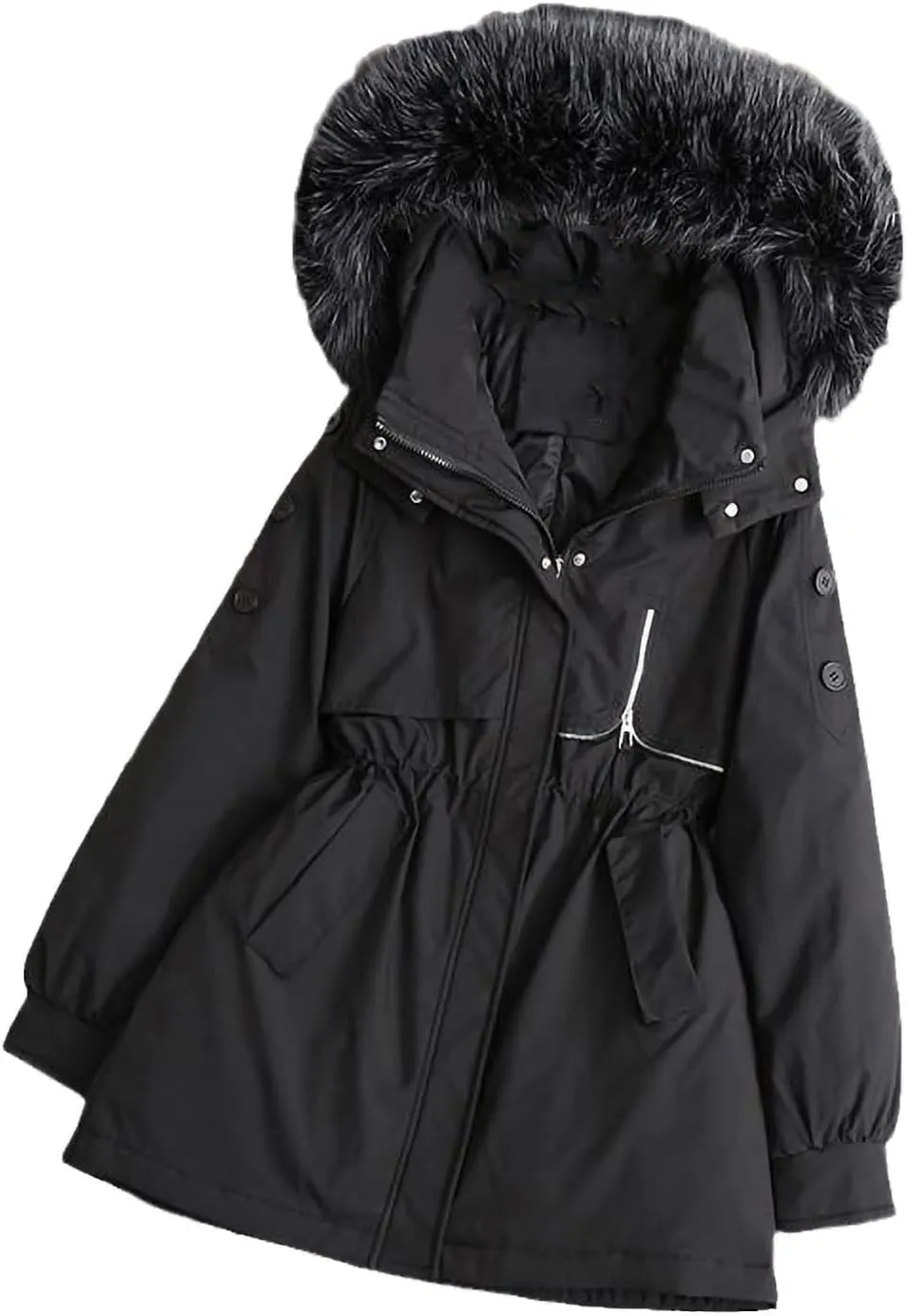 Women Overcoat Thick Cotton Padded Warm Coat Female Plus Size Windbreak Hooded Fur Collar Parkas Mujer Winter Jacket