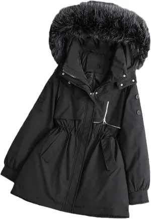 Women Overcoat Thick Cotton Padded Warm Coat Female Plus Size Windbreak Hooded Fur Collar Parkas Mujer Winter Jacket