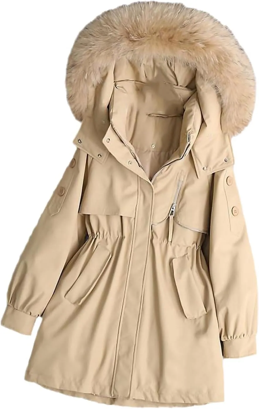 Women Overcoat Thick Cotton Padded Warm Coat Female Plus Size Windbreak Hooded Fur Collar Parkas Mujer Winter Jacket