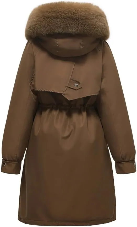 Women Parka Clothes Loose Long Coat Wool Liner Hooded Down Cotton Jacket Fur Collar Thick Warm Snow Wear Padded