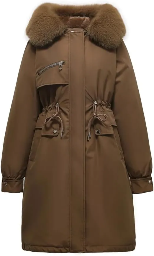 Women Parka Clothes Loose Long Coat Wool Liner Hooded Down Cotton Jacket Fur Collar Thick Warm Snow Wear Padded