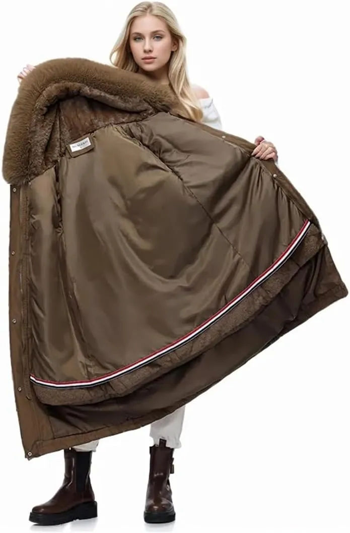 Women Parka Clothes Loose Long Coat Wool Liner Hooded Down Cotton Jacket Fur Collar Thick Warm Snow Wear Padded
