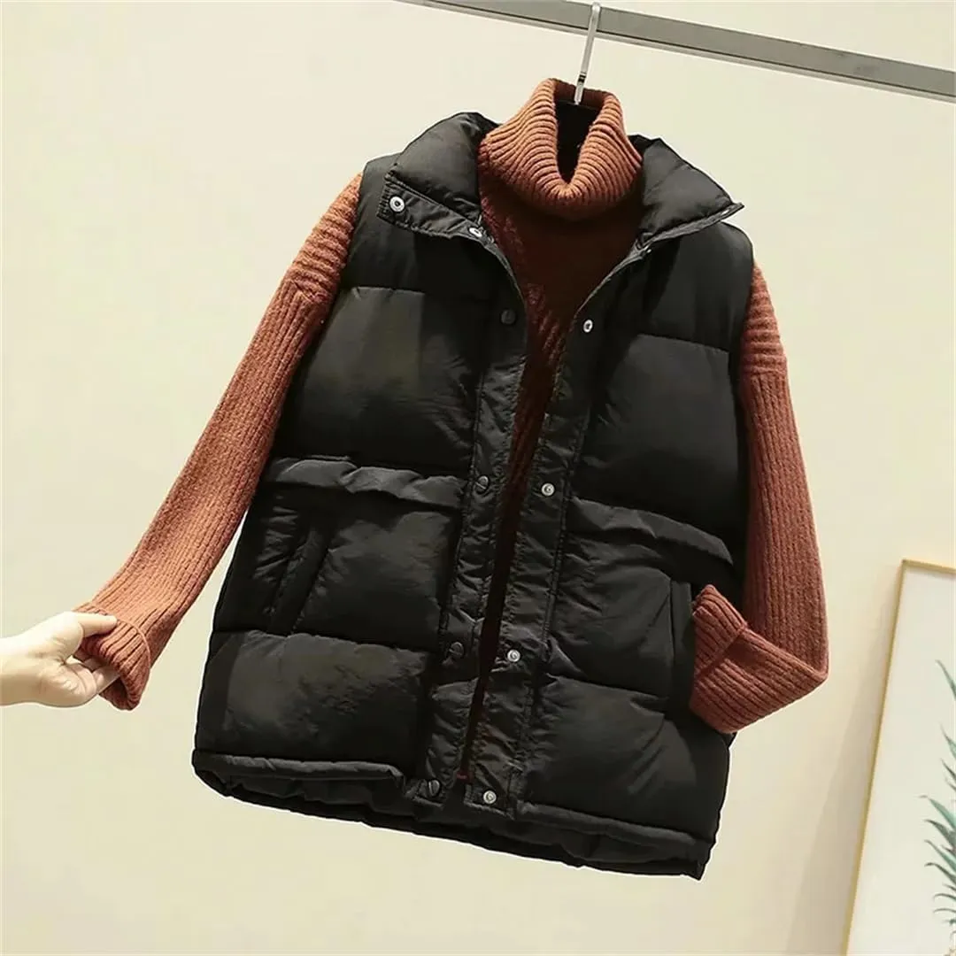 Women Sleeveless Vest Winter Warm Down Cotton Padded Jacket Mandarin Collar Sleeveless Waistcoat