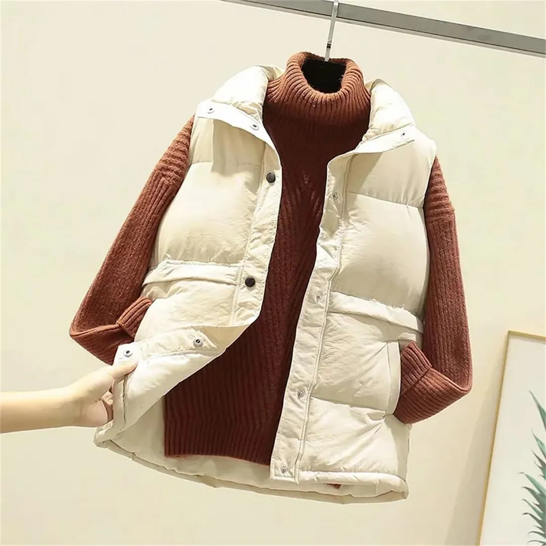 Women Sleeveless Vest Winter Warm Down Cotton Padded Jacket Mandarin Collar Sleeveless Waistcoat