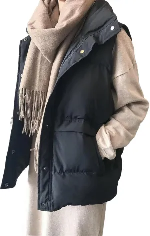 Women Sleeveless Vest Winter Warm Down Cotton Padded Jacket Mandarin Collar Sleeveless Waistcoat