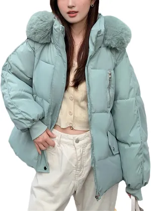 Women Thick Down Cotton Padded Cold Coat Female Casual Loose Jacket Womens Winter Fur Collar Hooded Short Parkas