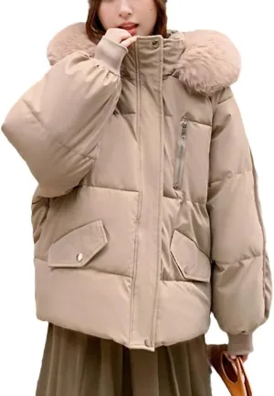 Women Thick Down Cotton Padded Cold Coat Female Casual Loose Jacket Womens Winter Fur Collar Hooded Short Parkas