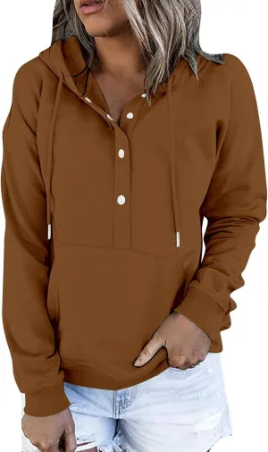 Women's Fashion Hoodies Casual Long Sleeve Button Sweatshirts with Hood Comfy Fall Oversized Clothes Winter Outfits
