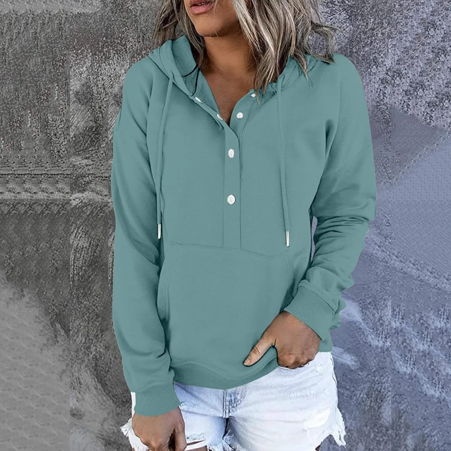 Women's Fashion Hoodies Casual Long Sleeve Button Sweatshirts with Hood Comfy Fall Oversized Clothes Winter Outfits