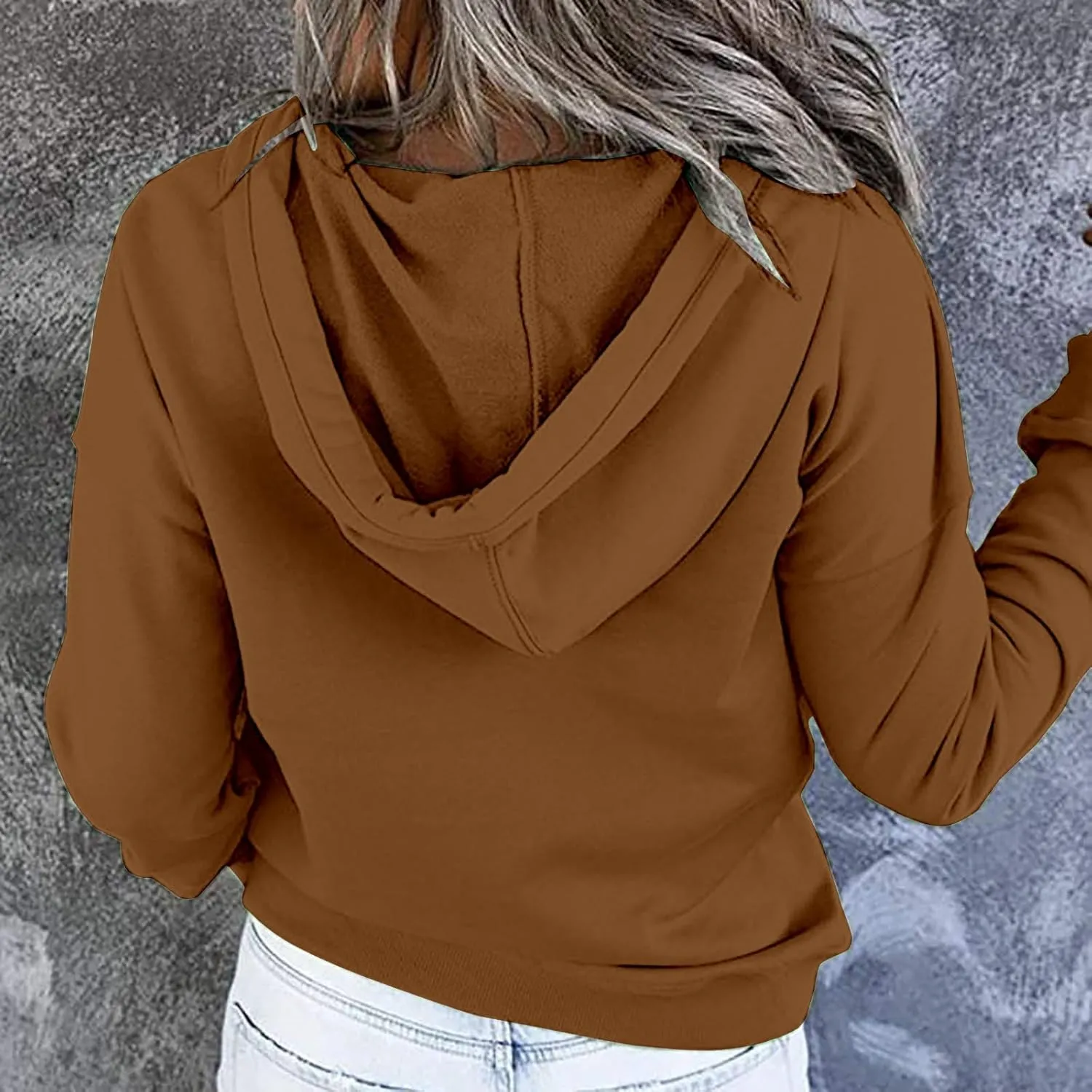 Women's Fashion Hoodies Casual Long Sleeve Button Sweatshirts with Hood Comfy Fall Oversized Clothes Winter Outfits
