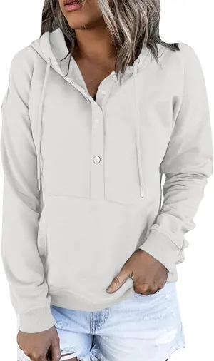Women's Fashion Hoodies Casual Long Sleeve Button Sweatshirts with Hood Comfy Fall Oversized Clothes Winter Outfits