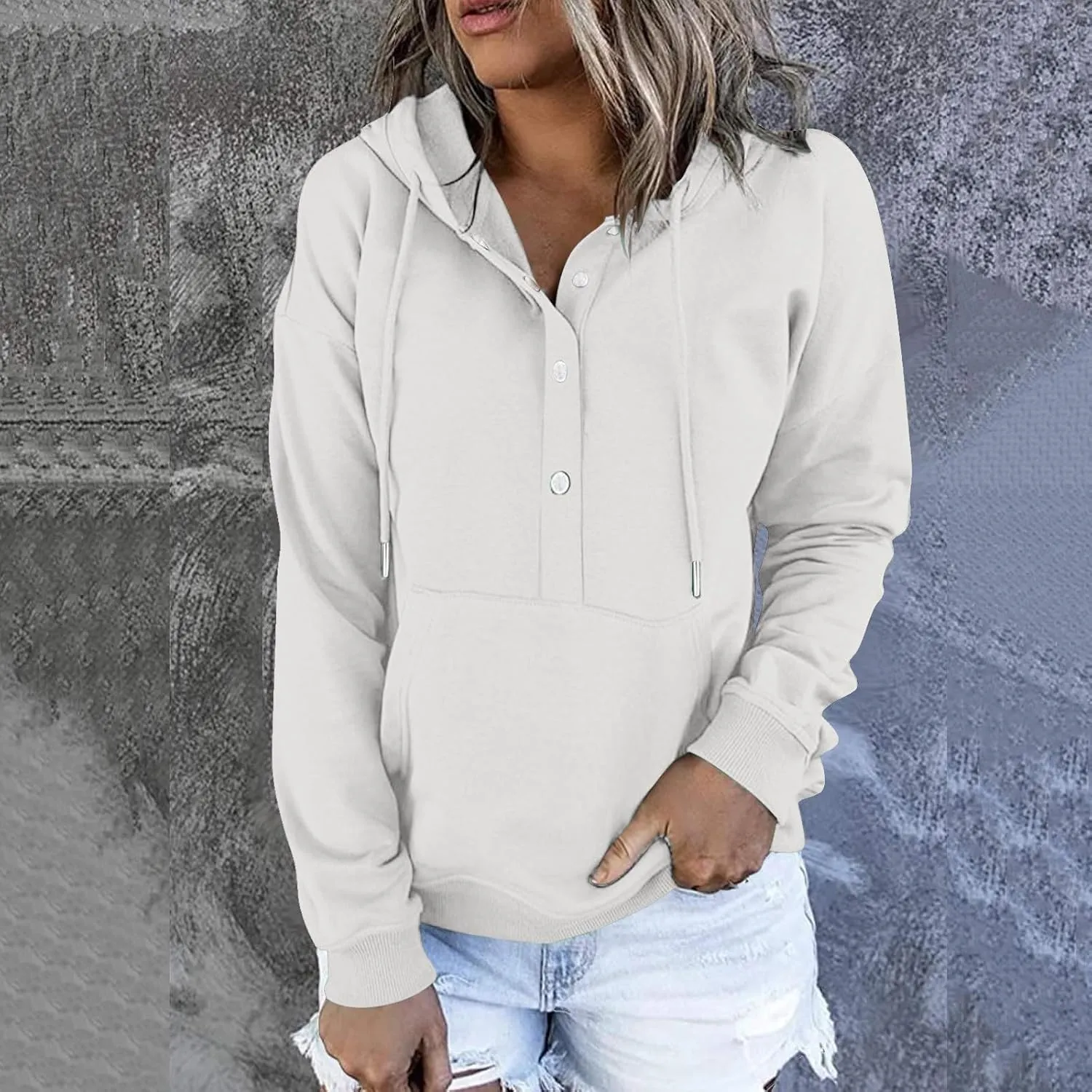 Women's Fashion Hoodies Casual Long Sleeve Button Sweatshirts with Hood Comfy Fall Oversized Clothes Winter Outfits