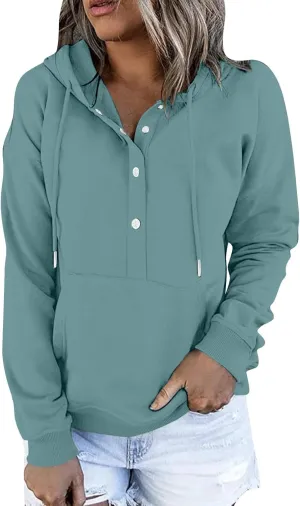 Women's Fashion Hoodies Casual Long Sleeve Button Sweatshirts with Hood Comfy Fall Oversized Clothes Winter Outfits