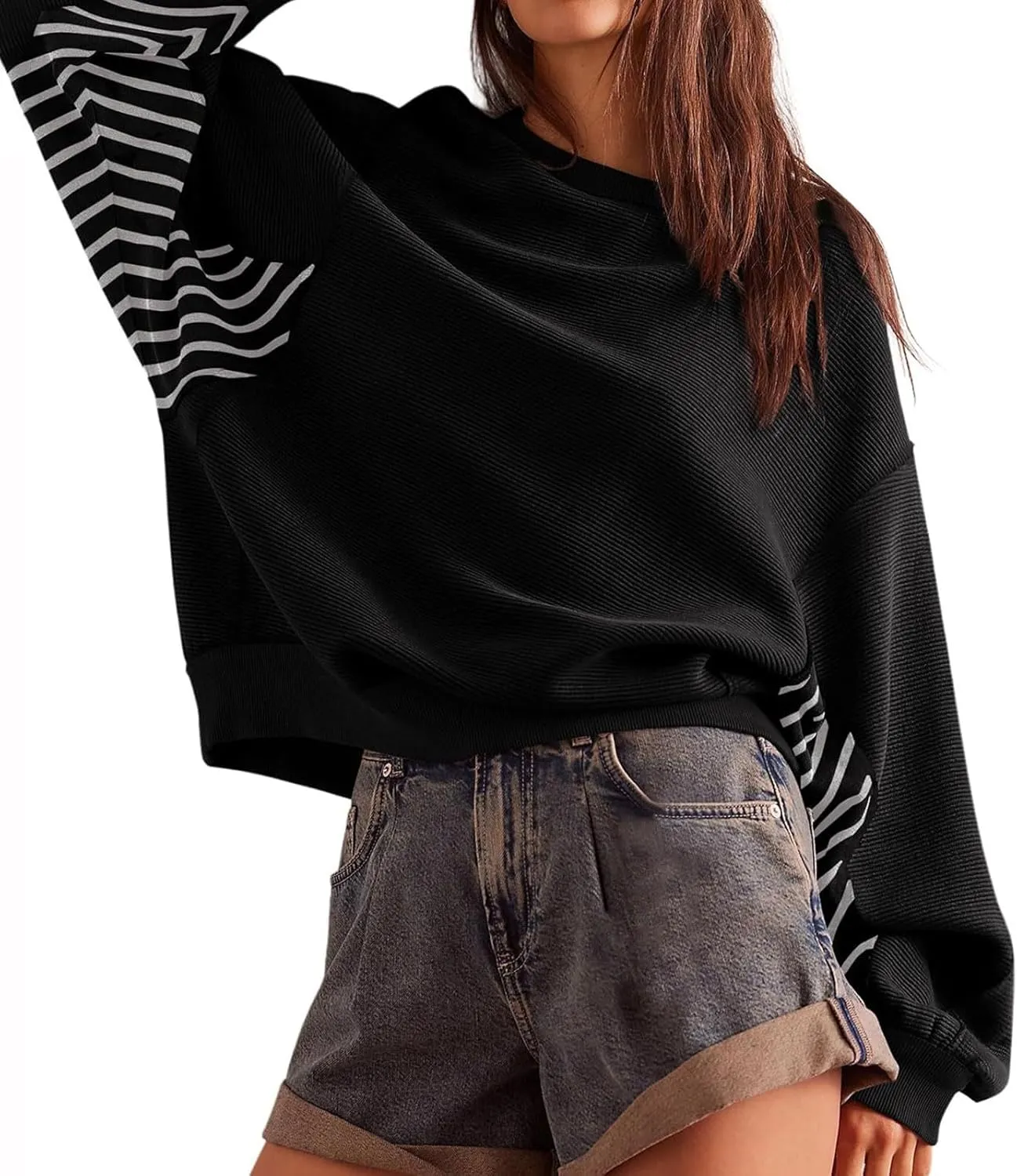 Women's Oversized Sweatshirts Trendy Long Sleeve Crew Neck Corduroy Pullover Tops Loose Comfy Fall Outfits 2024