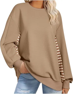Women's Oversized Sweatshirts Trendy Long Sleeve Crew Neck Corduroy Pullover Tops Loose Comfy Fall Outfits 2024