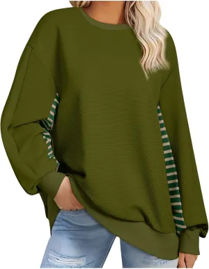 Women's Oversized Sweatshirts Trendy Long Sleeve Crew Neck Corduroy Pullover Tops Loose Comfy Fall Outfits 2024