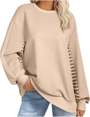 Women's Oversized Sweatshirts Trendy Long Sleeve Crew Neck Corduroy Pullover Tops Loose Comfy Fall Outfits 2024