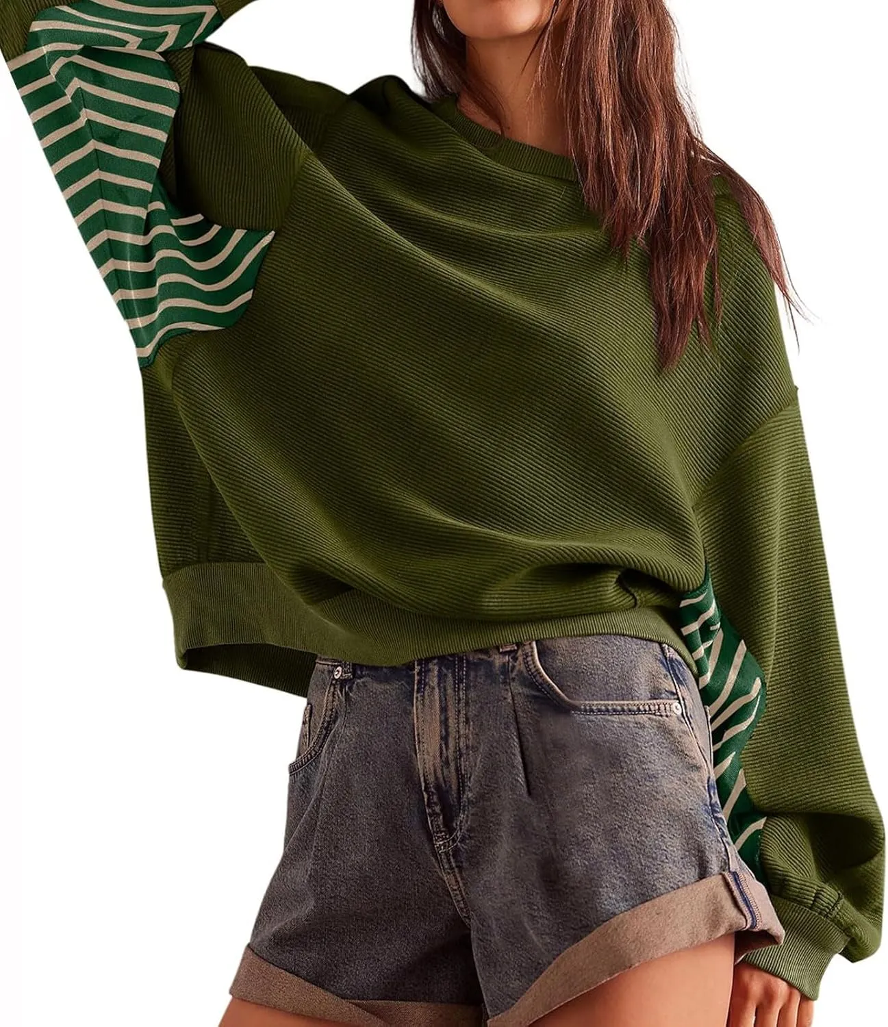 Women's Oversized Sweatshirts Trendy Long Sleeve Crew Neck Corduroy Pullover Tops Loose Comfy Fall Outfits 2024