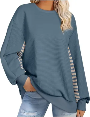 Women's Oversized Sweatshirts Trendy Long Sleeve Crew Neck Corduroy Pullover Tops Loose Comfy Fall Outfits 2024