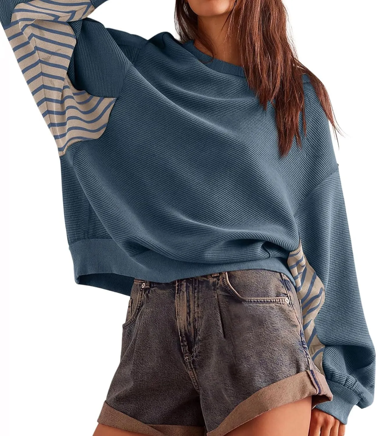 Women's Oversized Sweatshirts Trendy Long Sleeve Crew Neck Corduroy Pullover Tops Loose Comfy Fall Outfits 2024