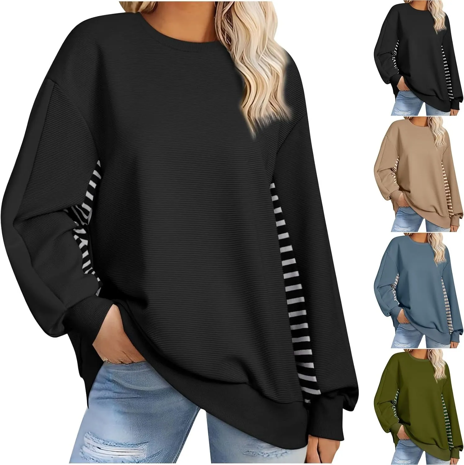 Women's Oversized Sweatshirts Trendy Long Sleeve Crew Neck Corduroy Pullover Tops Loose Comfy Fall Outfits 2024