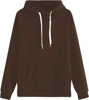 Womens Plain Winter Hoodies Oversized Casual Sweatshirt with Pocket Long Sleeve Hooded Sweater Basic Comfy Pullover