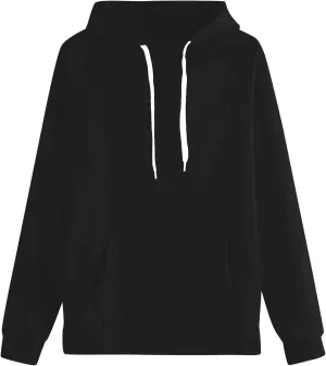 Womens Plain Winter Hoodies Oversized Casual Sweatshirt with Pocket Long Sleeve Hooded Sweater Basic Comfy Pullover