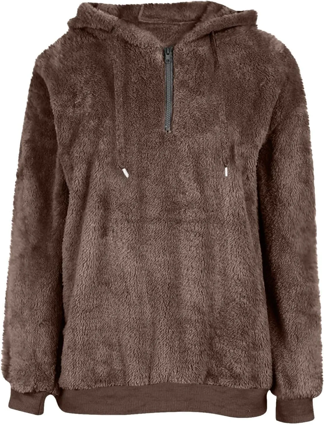 Women's Sherpa Quarter Zip Pullover Oversized Trendy comfy Hoodies Y2k Casual Drawstring Long Sleeve Sweatshirts
