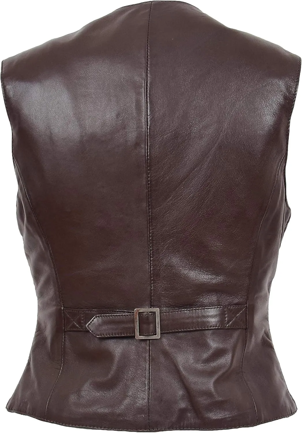 Womens Soft Leather Waistcoat Slim Fit Sleeveless Jacket Classic Casual Gilet Katy Brown