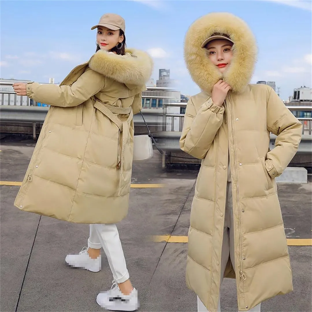 Women's Winter Down Coat Parkas Fur Collar Long Coats Thickened Cotton Padded Outerwear