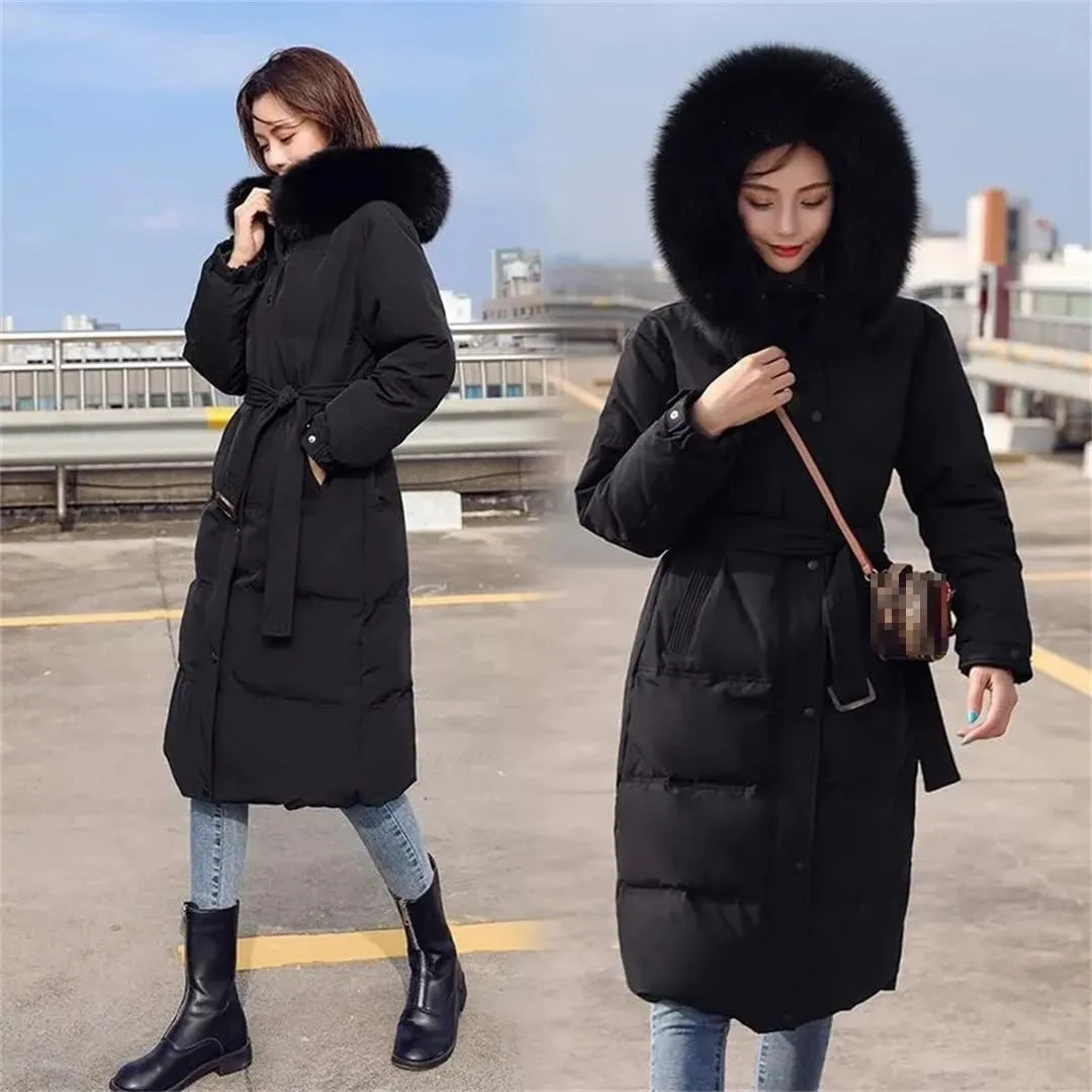 Women's Winter Down Coat Parkas Fur Collar Long Coats Thickened Cotton Padded Outerwear