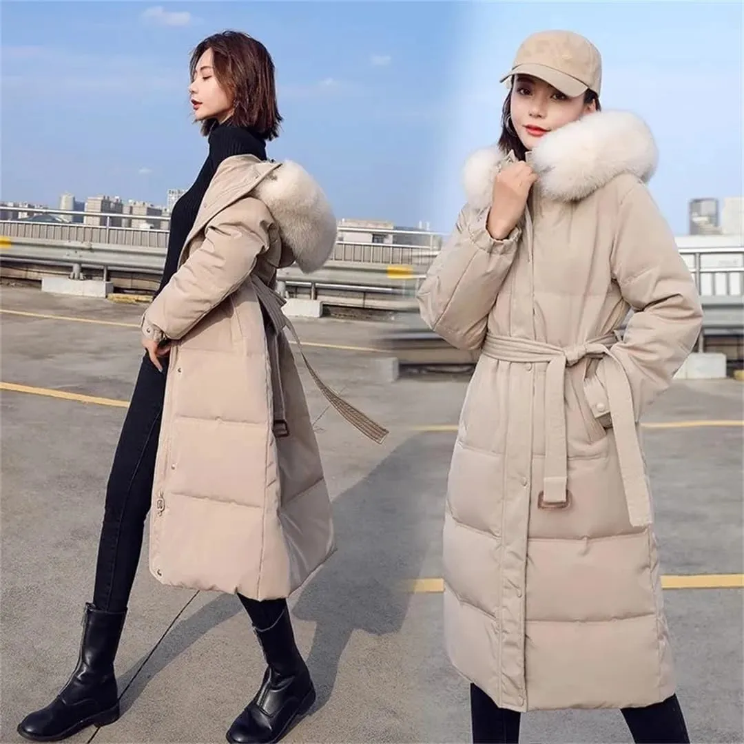 Women's Winter Down Coat Parkas Fur Collar Long Coats Thickened Cotton Padded Outerwear